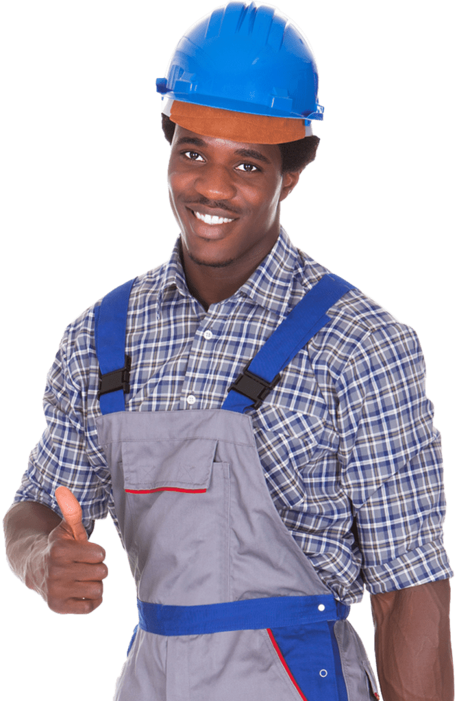 Portrait of a young electrician showing his thumb up.